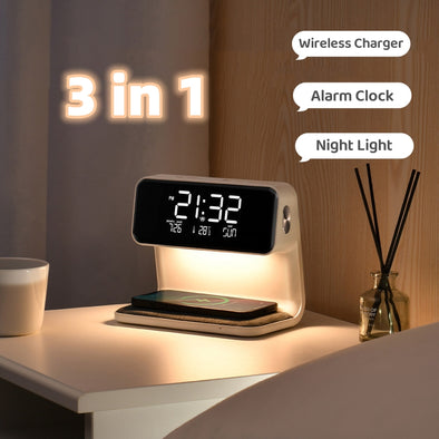 Creative 3 In 1 Bedside Lamp Wireless Charging LCD Screen Alarm Clock  Wireless Phone Charger For Iphone Eureka Online Store